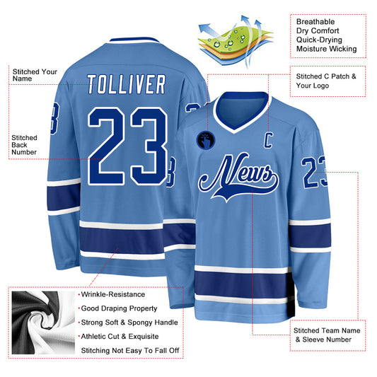 Custom Light Blue Royal-White Hockey Jersey - Sky-Custom