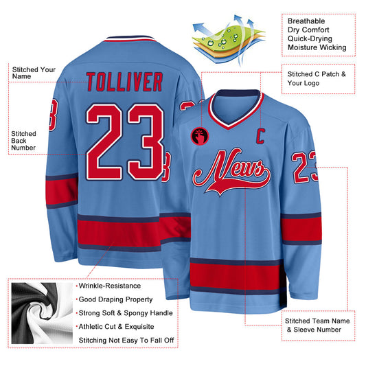 Custom Light Blue Red-Navy Hockey Jersey - Sky-Custom