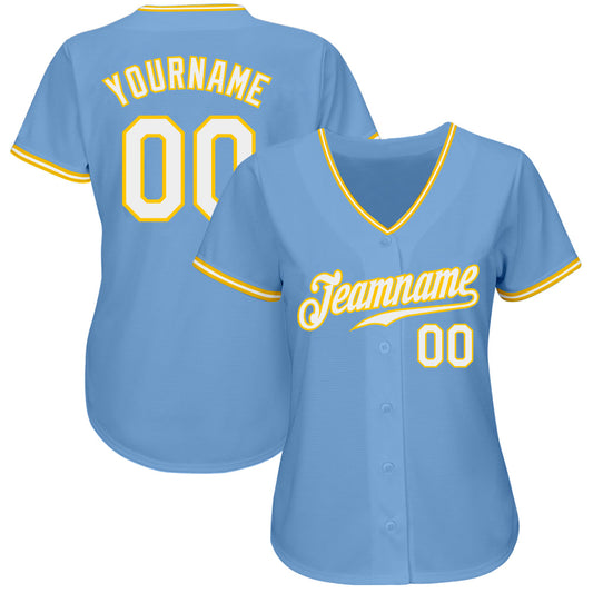 Custom Light Blue White-Gold Authentic Baseball Jersey - Sky-Custom