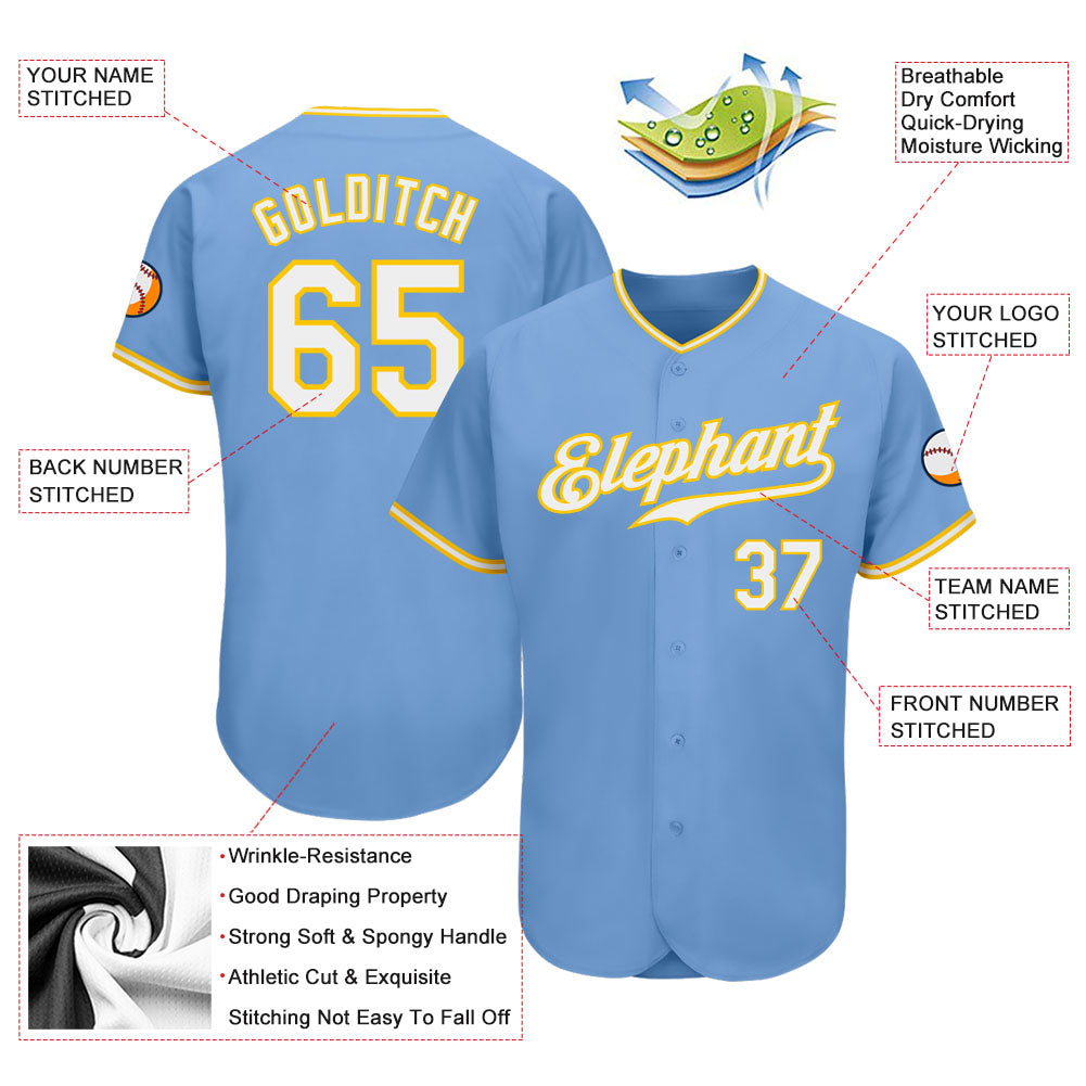 Custom Light Blue White-Gold Authentic Baseball Jersey - Sky-Custom
