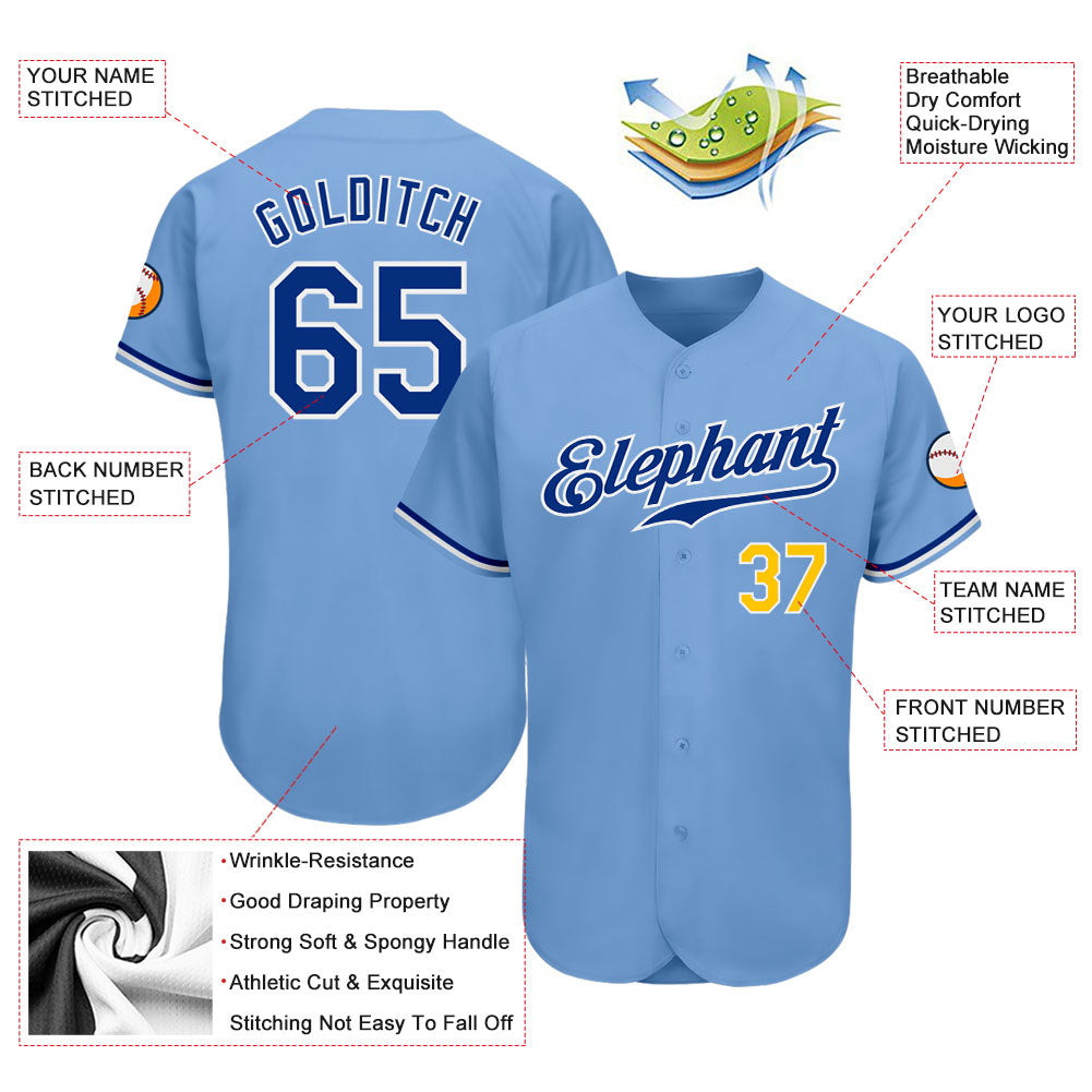 Custom Light Blue Royal-Gold Authentic Baseball Jersey - Sky-Custom