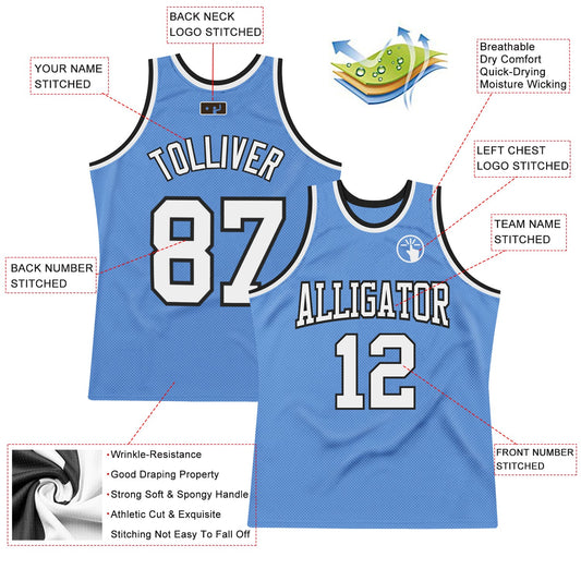 Custom Light Blue White-Black Authentic Throwback Basketball Jersey - Sky-Custom