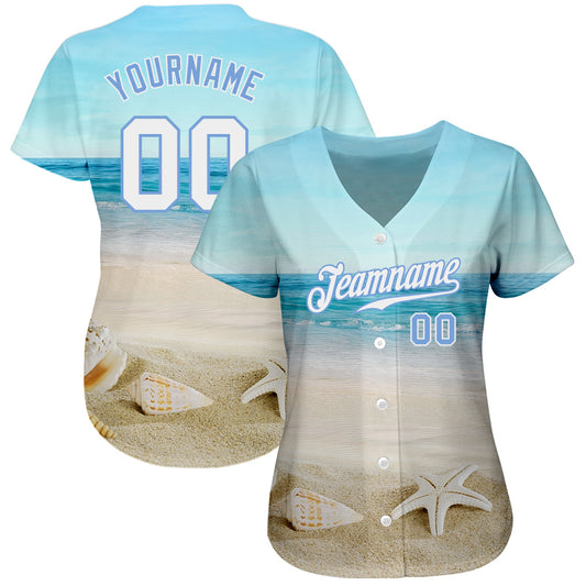 Custom Light Blue White-Light Blue 3D Pattern Design Beach Authentic Baseball Jersey - Sky-Custom