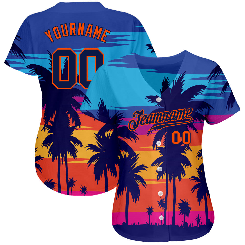 Custom Royal Navy-Orange 3D Pattern Design Palm Trees Authentic Baseball Jersey - Sky-Custom