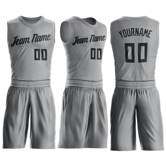 Custom Gray Black Round Neck Suit Basketball Jersey - Sky-Custom