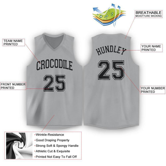 Custom Gray Black V-Neck Basketball Jersey - Sky-Custom