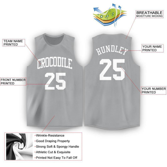 Custom Gray White Round Neck Basketball Jersey - Sky-Custom