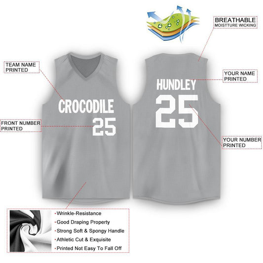 Custom Gray White V-Neck Basketball Jersey - Sky-Custom