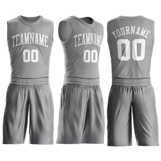 Custom Gray White Round Neck Suit Basketball Jersey - Sky-Custom