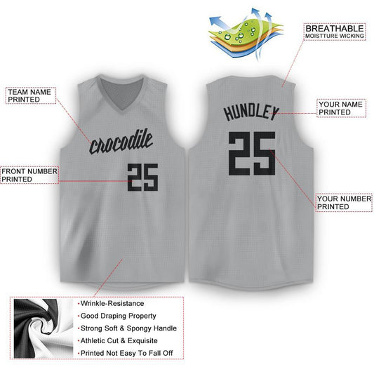 Custom Gray Black V-Neck Basketball Jersey - Sky-Custom