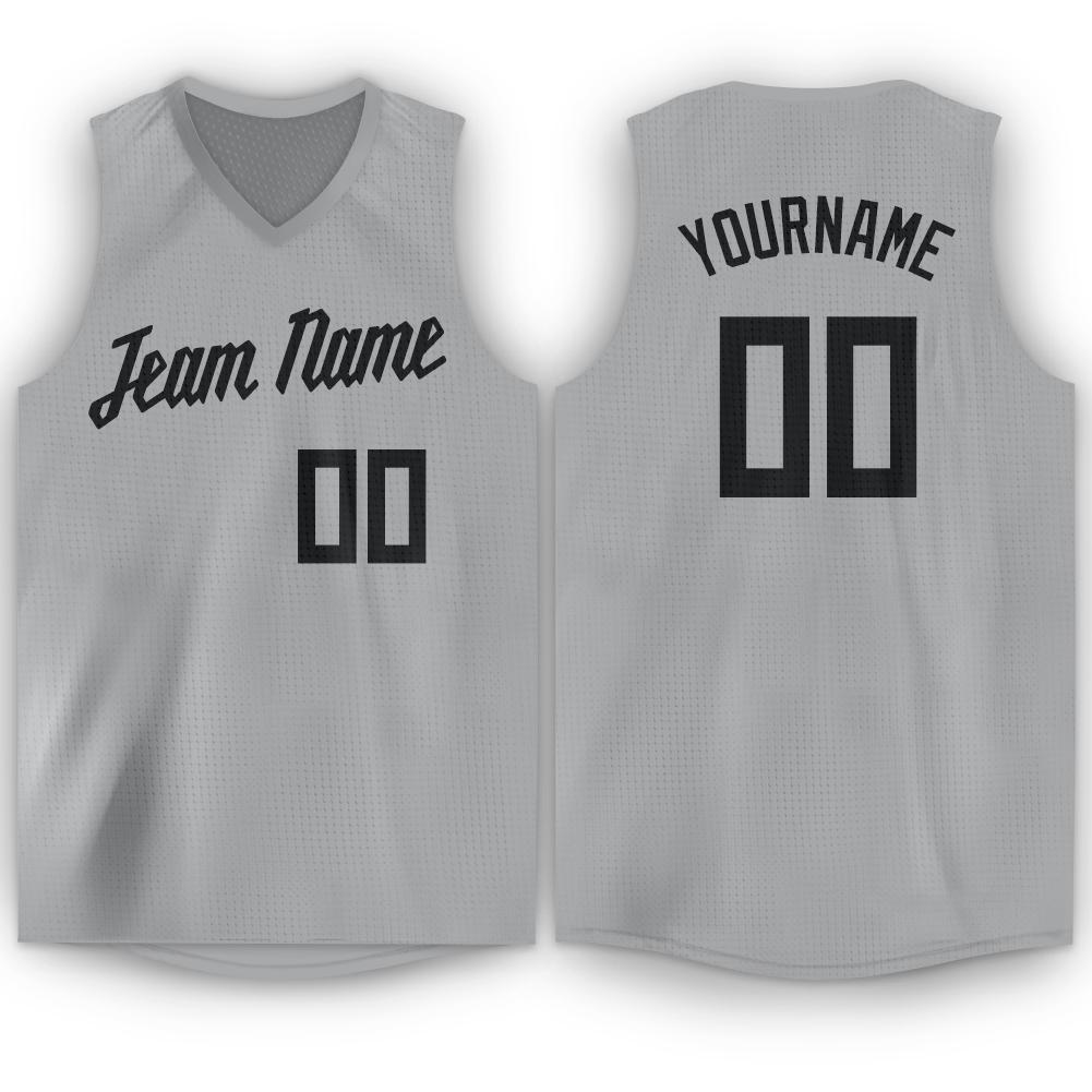 Custom Gray Black V-Neck Basketball Jersey - Sky-Custom