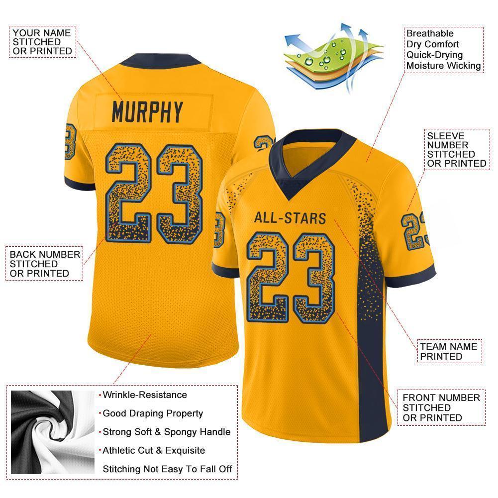 Custom Gold Navy-Powder Blue Mesh Drift Fashion Football Jersey - Sky-Custom