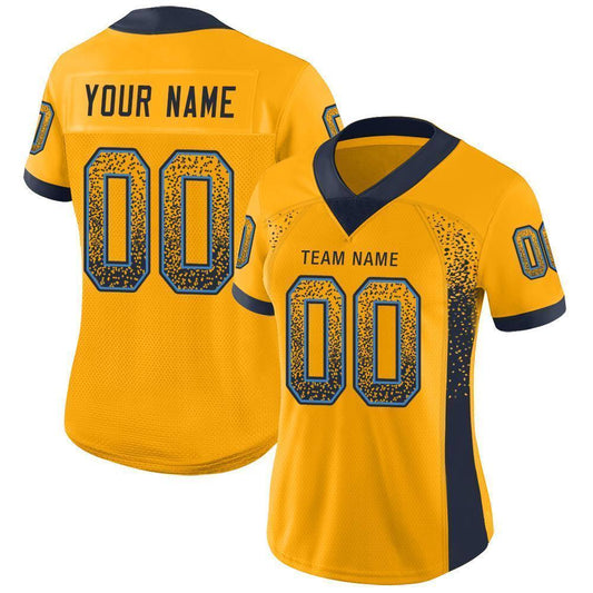 Custom Gold Navy-Powder Blue Mesh Drift Fashion Football Jersey - Sky-Custom
