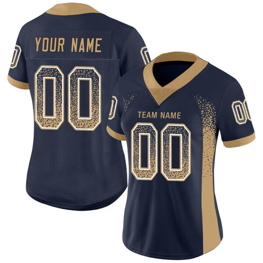 Custom Navy Old Gold-White Mesh Drift Fashion Football Jersey - Sky-Custom