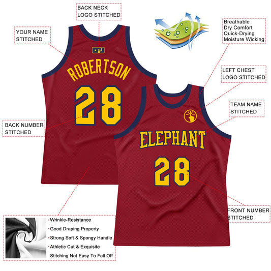 Custom Maroon Navy-Gold Authentic Throwback Basketball Jersey - Sky-Custom