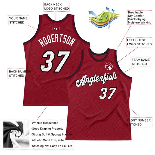 Custom Maroon White-Black Authentic Throwback Basketball Jersey - Sky-Custom