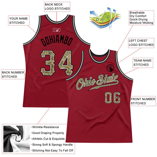 Custom Maroon Camo-Gray Authentic Throwback Basketball Jersey - Sky-Custom