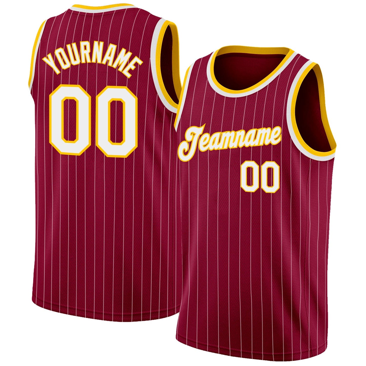 Custom Maroon White Pinstripe White-Gold Authentic Basketball Jersey - Sky-Custom
