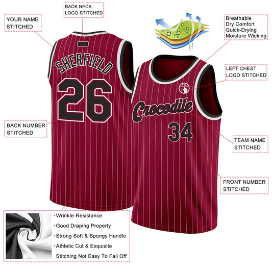Custom Maroon White Pinstripe Black-White Authentic Basketball Jersey - Sky-Custom