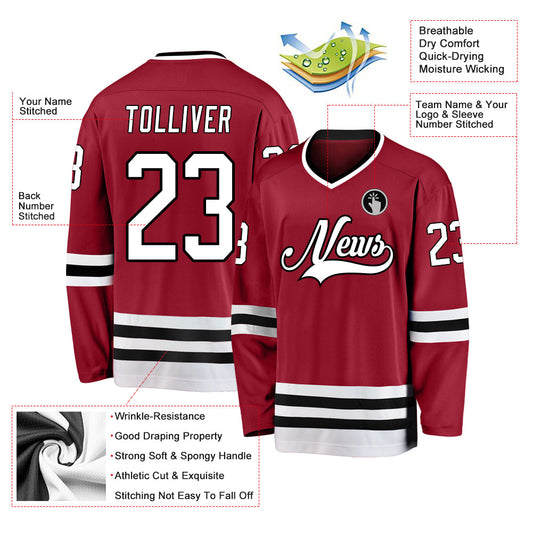 Custom Maroon White-Black Hockey Jersey - Sky-Custom