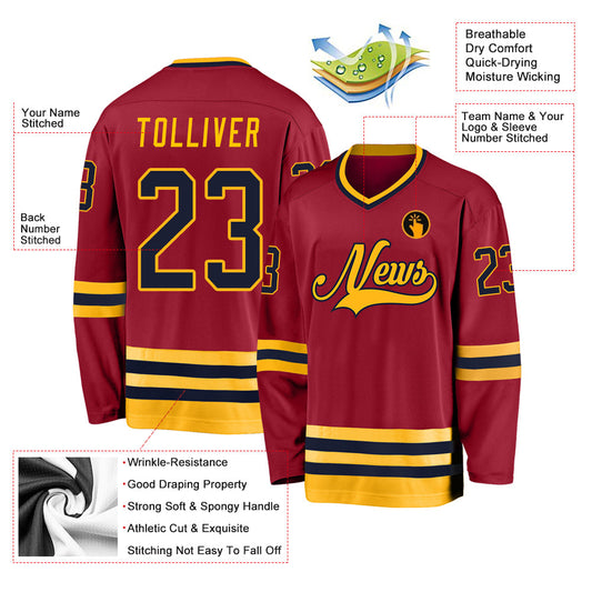 Custom Maroon Navy-Gold Hockey Jersey - Sky-Custom