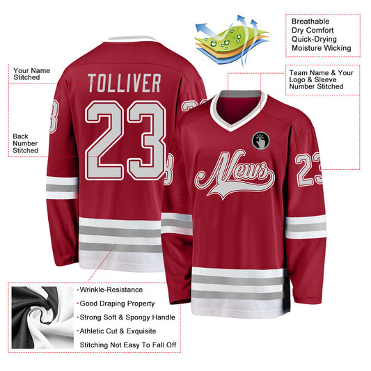 Custom Maroon Gray-White Hockey Jersey - Sky-Custom