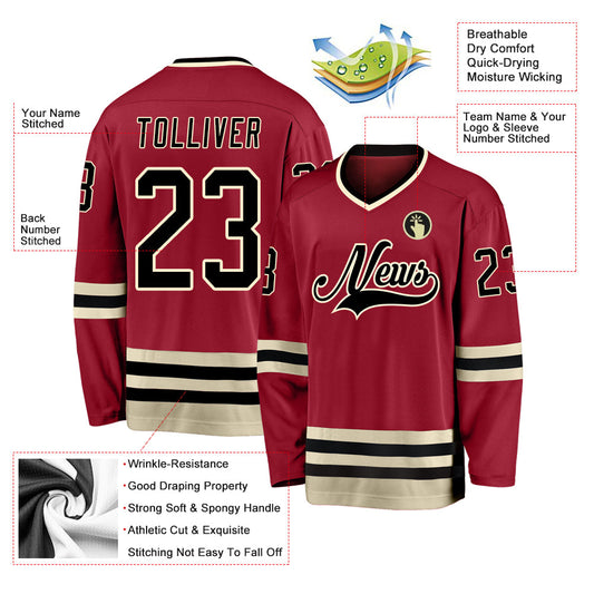 Custom Maroon Black-Cream Hockey Jersey - Sky-Custom