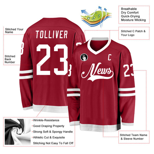 Custom Maroon White Hockey Jersey - Sky-Custom