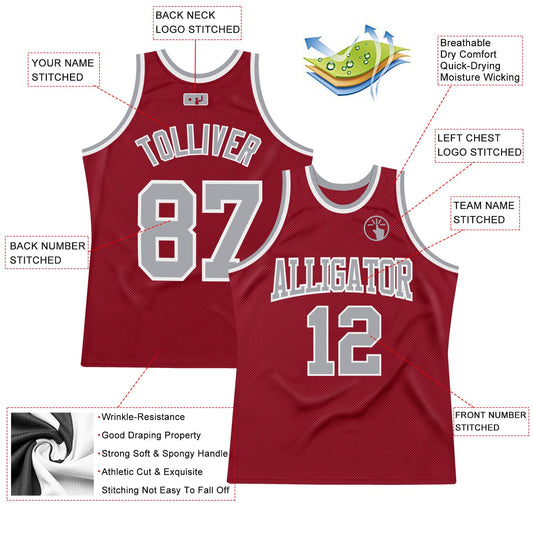 Custom Maroon Gray-White Authentic Throwback Basketball Jersey - Sky-Custom