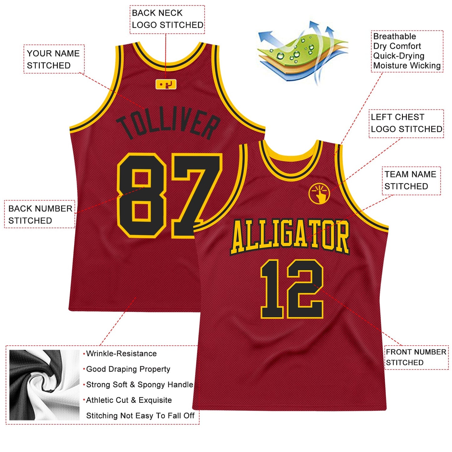 Custom Maroon Black-Gold Authentic Throwback Basketball Jersey - Sky-Custom