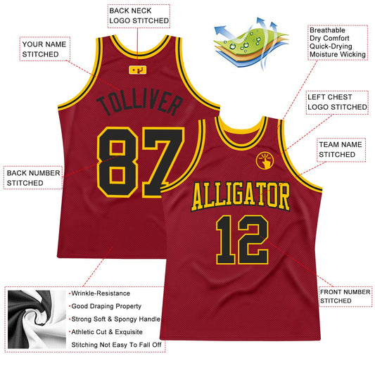 Custom Maroon Black-Gold Authentic Throwback Basketball Jersey - Sky-Custom