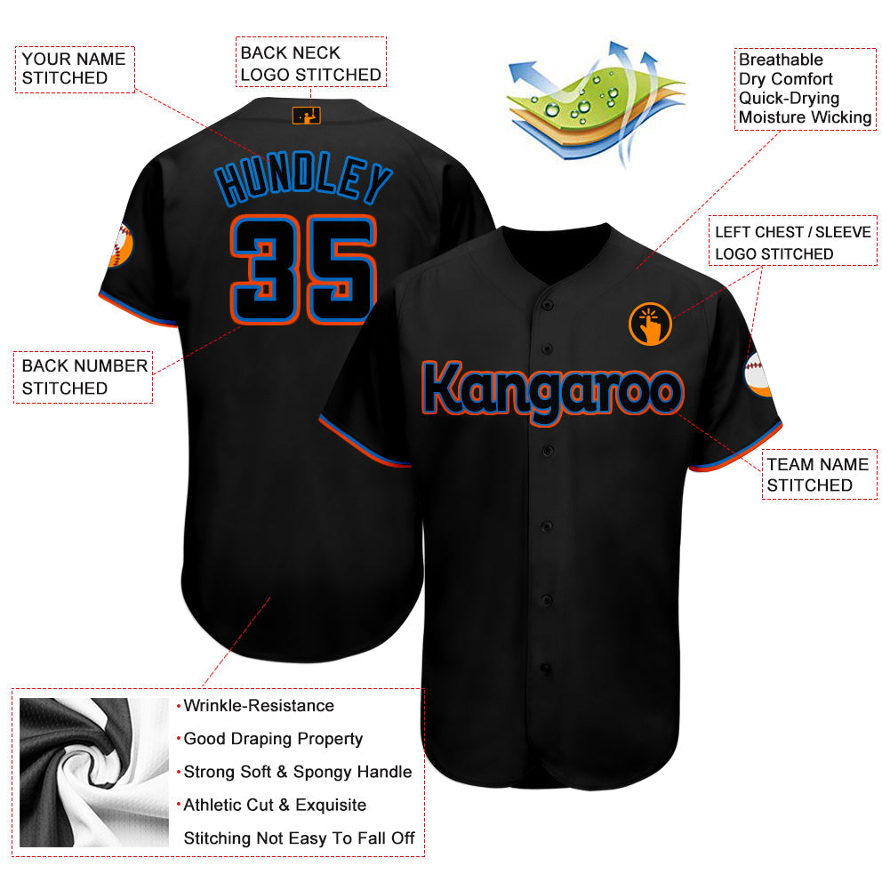 Custom Black Powder Blue-Orange Baseball Jersey - Sky-Custom