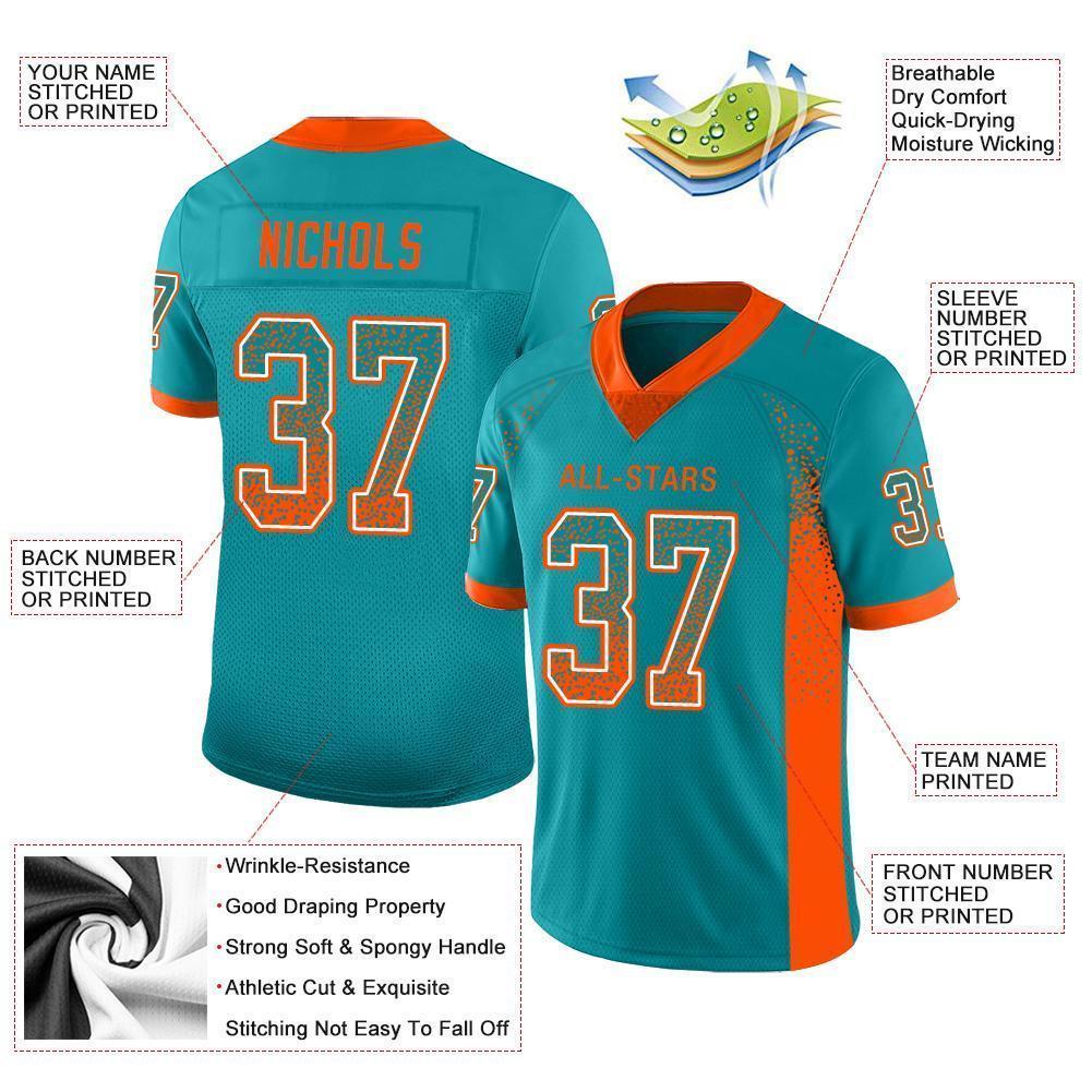 Custom Aqua Orange-White Mesh Drift Fashion Football Jersey - Sky-Custom