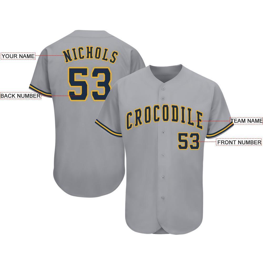 Custom Gray Navy-Gold Baseball Jersey - Sky-Custom