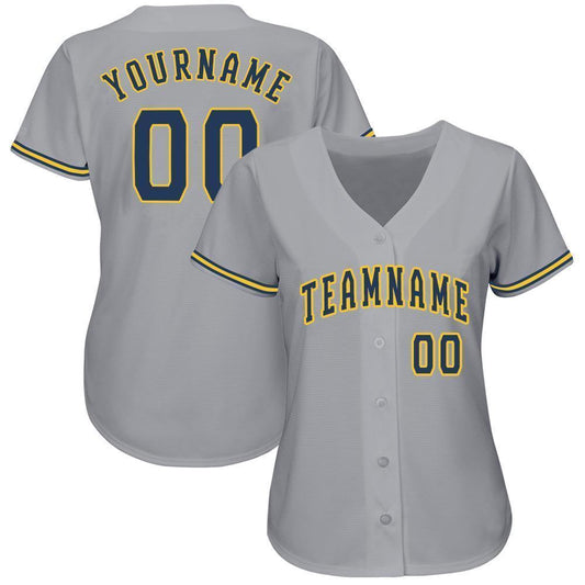 Custom Gray Navy-Gold Baseball Jersey - Sky-Custom