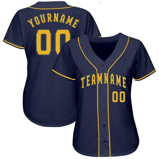 Custom Navy Gold Baseball Jersey - Sky-Custom