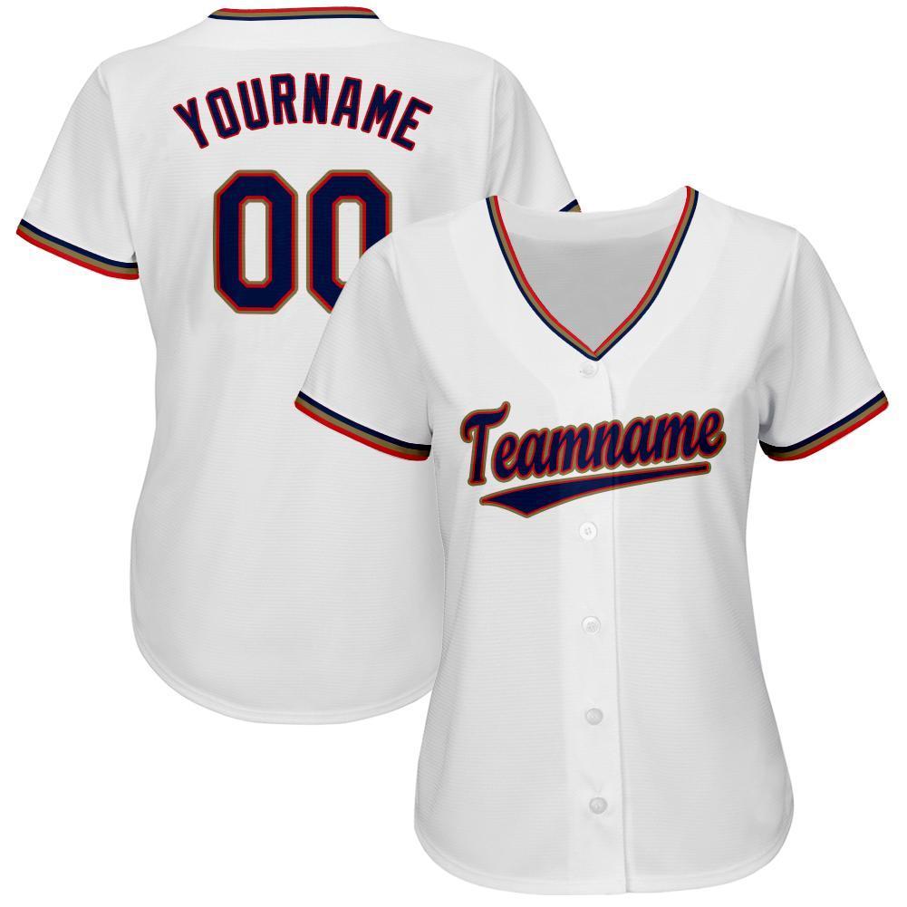 Custom White Navy-Red Baseball Jersey - Sky-Custom