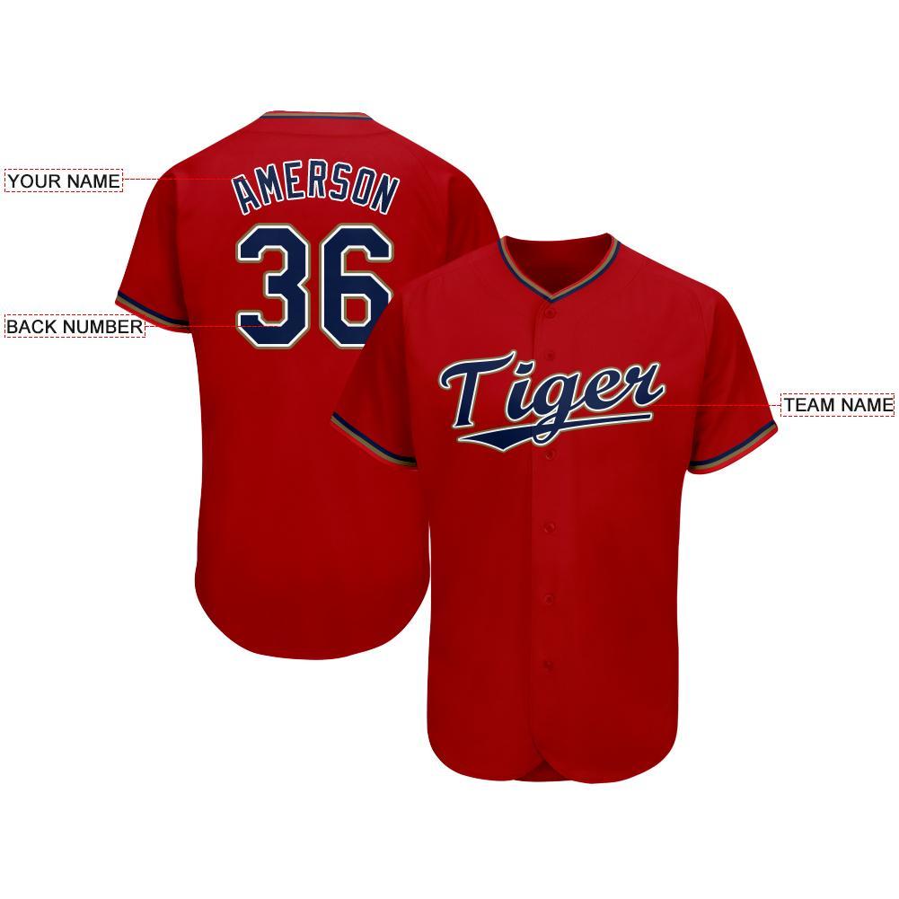 Custom Red Navy-Old Gold Baseball Jersey - Sky-Custom