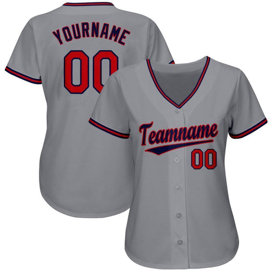 Custom Gray Red-Navy Baseball Jersey - Sky-Custom