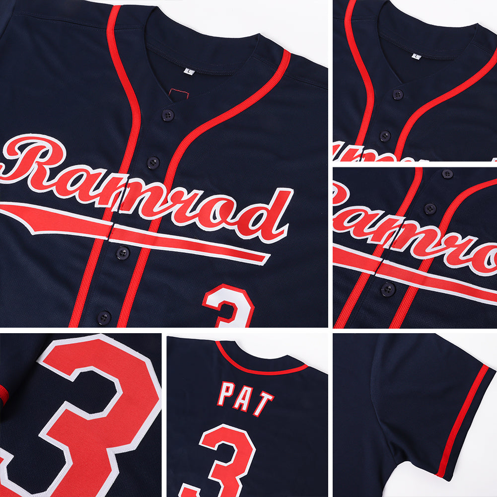 Custom Navy Red-White Baseball Jersey - Sky-Custom