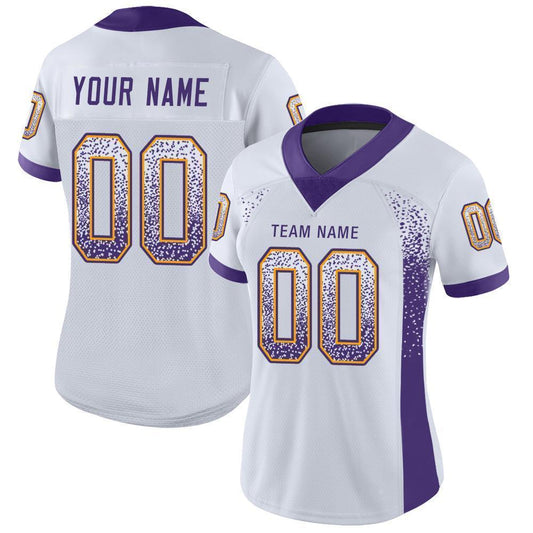 Custom White Purple-Gold Mesh Drift Fashion Football Jersey - Sky-Custom