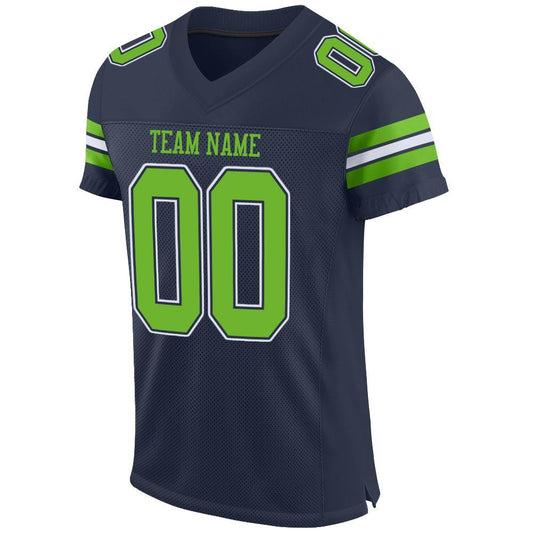 Custom Navy Neon Green-White Mesh Authentic Football Jersey - Sky-Custom