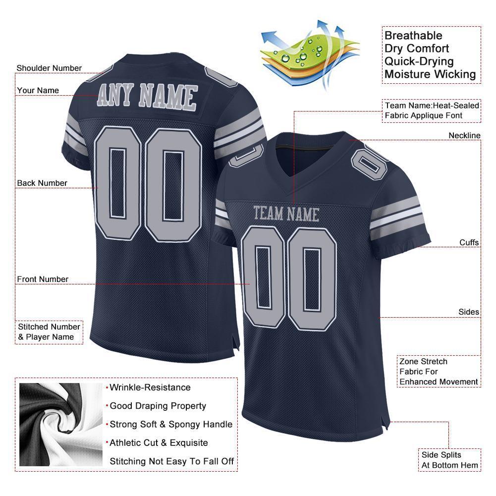 Custom Navy Gray-White Mesh Authentic Football Jersey - Sky-Custom