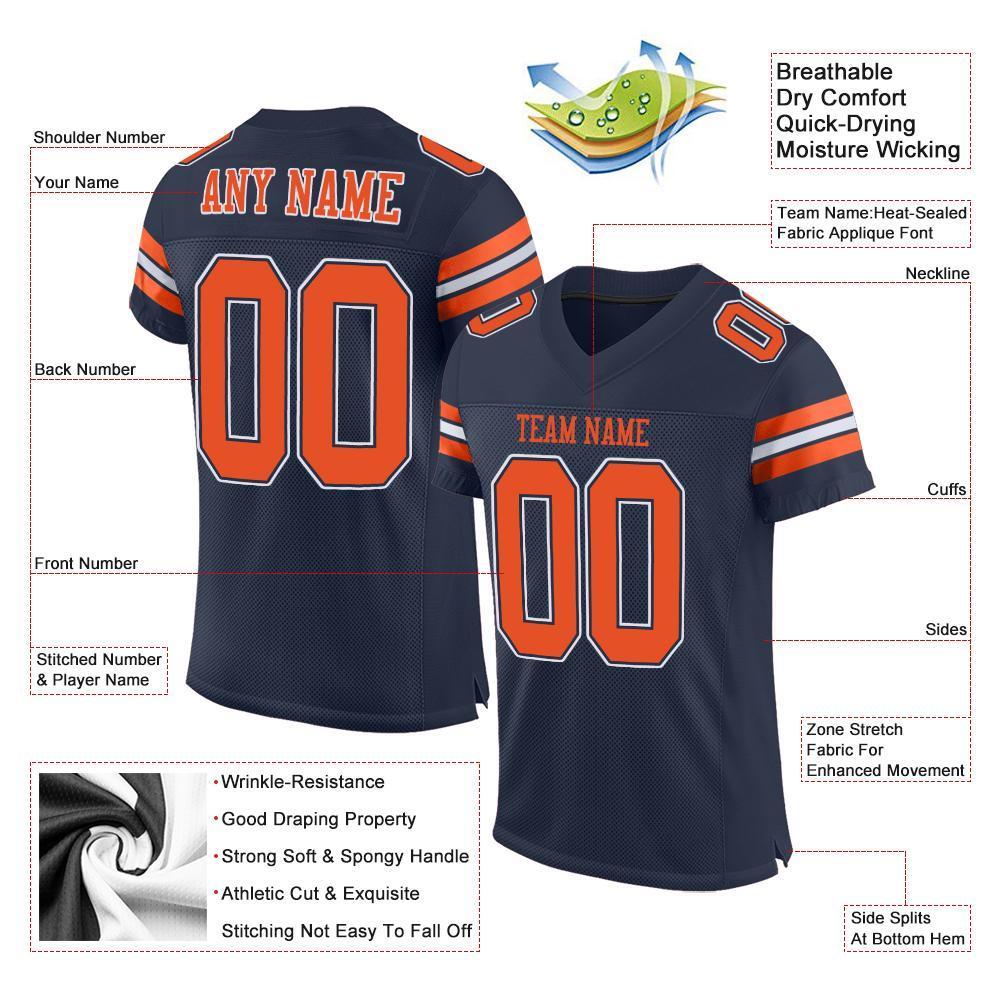 Custom Navy Orange-White Mesh Authentic Football Jersey - Sky-Custom