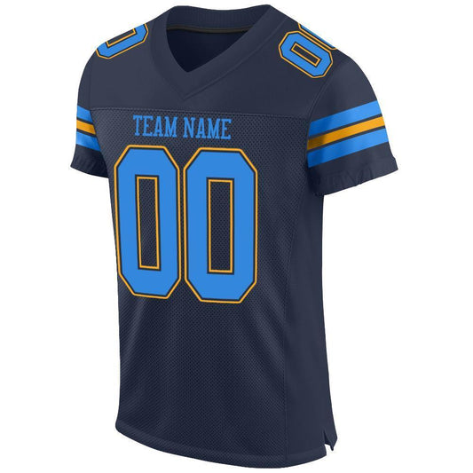 Custom Navy Powder Blue-Gold Mesh Authentic Football Jersey - Sky-Custom