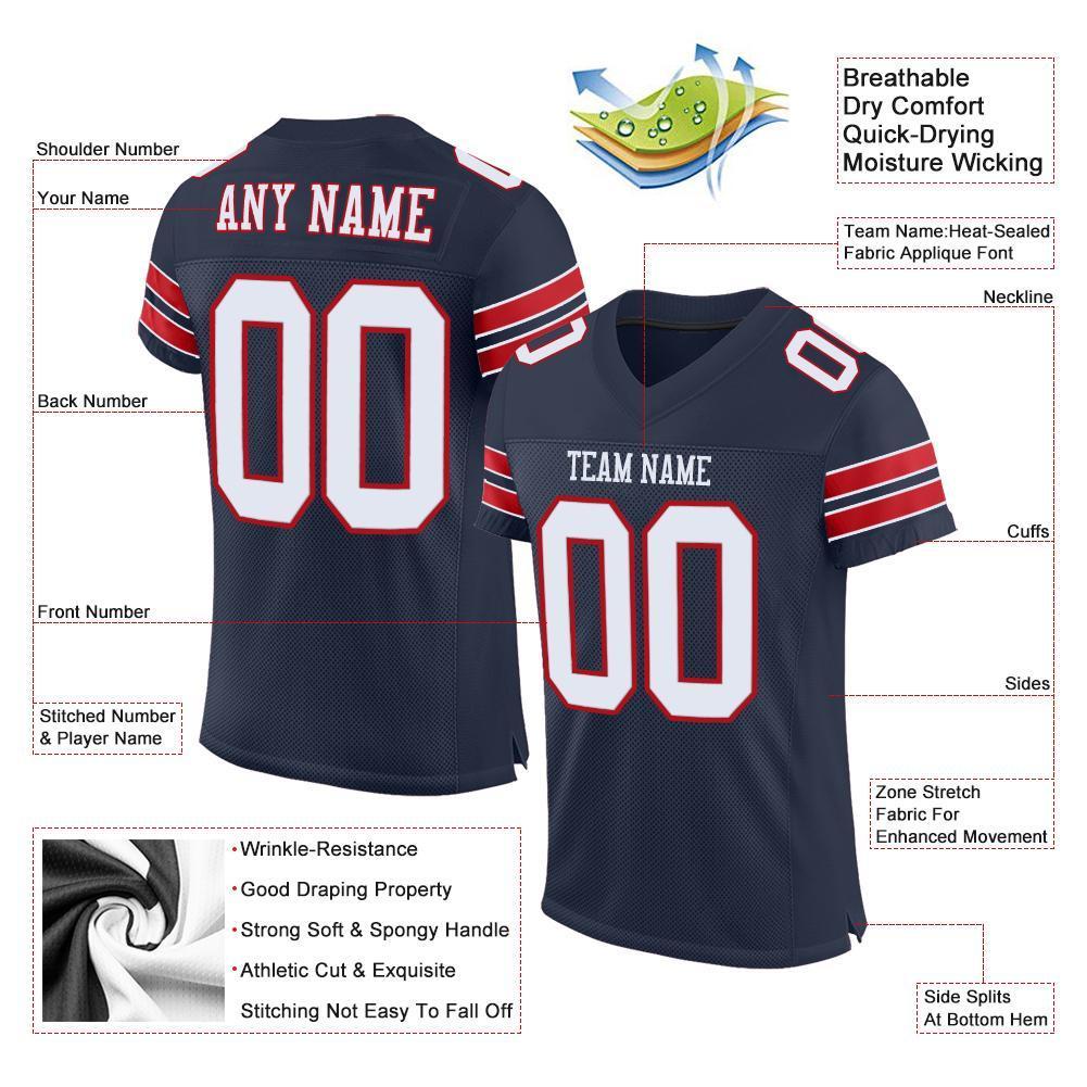 Custom Navy White-Red Mesh Authentic Football Jersey - Sky-Custom