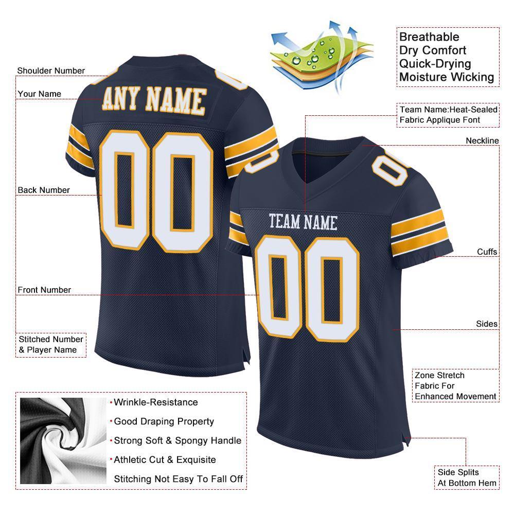 Custom Navy White-Gold Mesh Authentic Football Jersey - Sky-Custom
