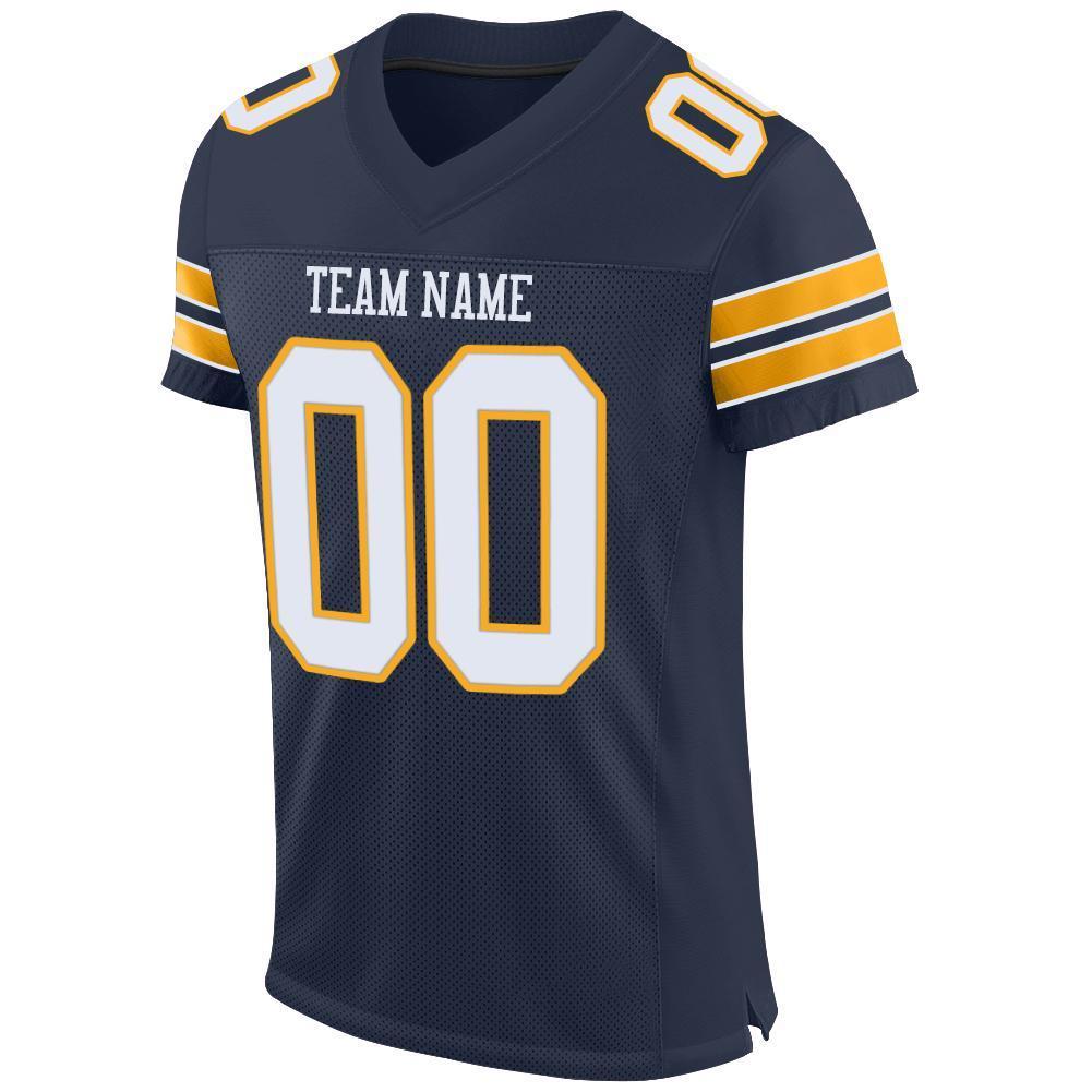 Custom Navy White-Gold Mesh Authentic Football Jersey - Sky-Custom