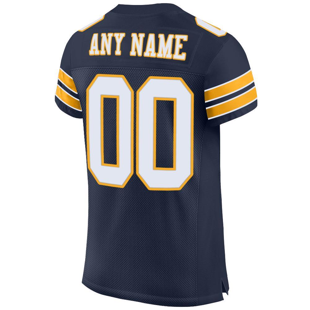 Custom Navy White-Gold Mesh Authentic Football Jersey - Sky-Custom