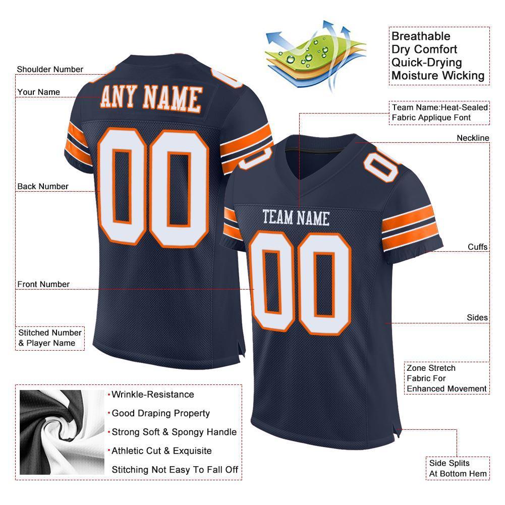 Custom Navy White-Orange Mesh Authentic Football Jersey - Sky-Custom